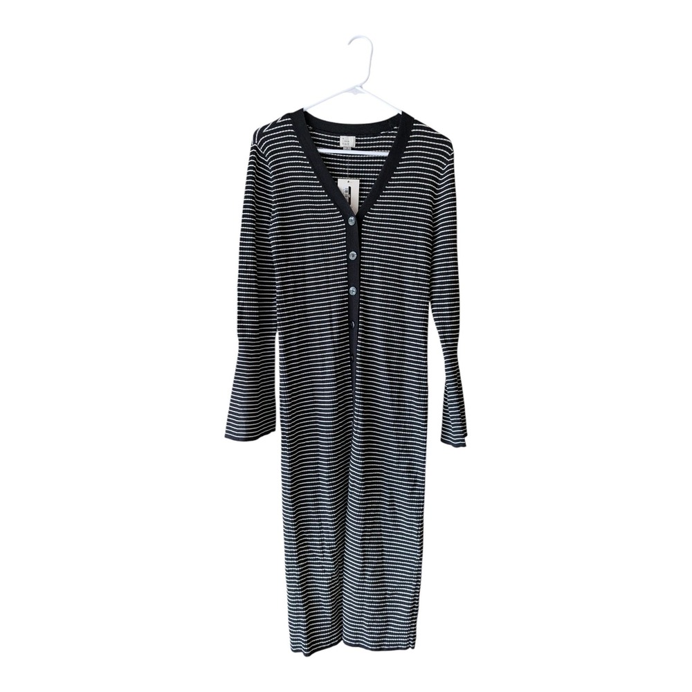 DR. Women's Bell Long Sleeve‎ Midi Sweater Dress - A New Day Black Striped L